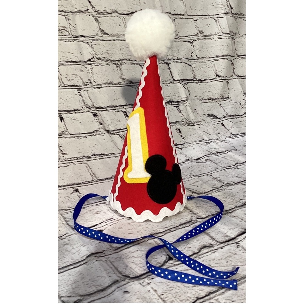 Mickey Mouse First Birthday Party Hat Custom Handmade Red White Blue 1st Bday